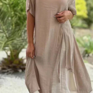 Women’s Silk Crepe Midi Dress – Effortlessly Stylish Layered Hem Relaxed Fit Silhouette Dress