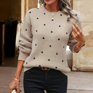 Women's Dot Pattern Sweater with Soft Knit and Relaxed Fit