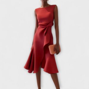 Glamorous Draped Asymmetric Crepe With Luxuriously Contoured Silhouette Midi Dress