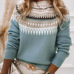 Women's Knitted Sweater with Long Sleeves and Relaxed Fit