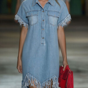 Casual Loose Vintage Denim Short Sleeve Shirt Tassel Mini Dress