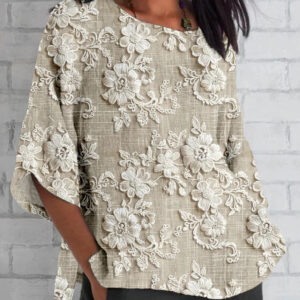 Women's Vintage Floral Blouse with Relaxed Fit and Lightweight Fabric
