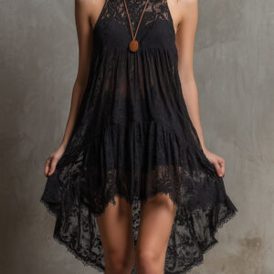 Bohemian Resort Black Lace Sleeveless A-Line Mini Dress