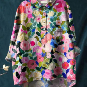 Women's Floral Blouse with Short Sleeves and Lightweight Fabric