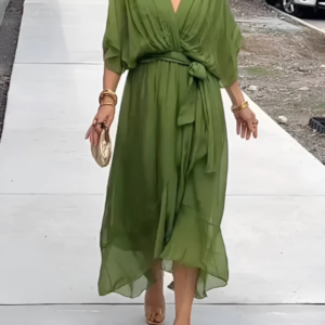 Timeless Elegant Wrap Front Georgette Chiffon Multiway Flex Draped Silhouette Midi Dress