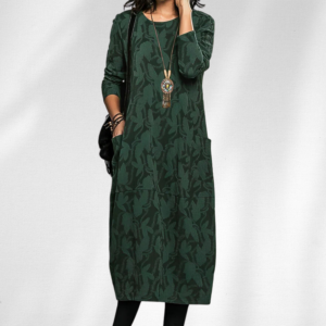 Women's Winter Dress with Crewneck and Long Sleeves