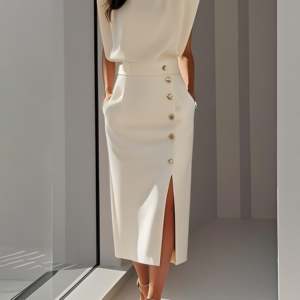 Women's Midi Dress with Relaxed Fit and Versatile Style