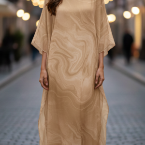 Women’s Golden Chiffon Kaftan Maxi Dress – Elegant Batwing Sleeve Evening Wear Dress