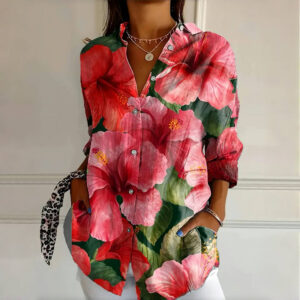 Women's Floral Print Blouse with Short Sleeves and Lightweight Fabric