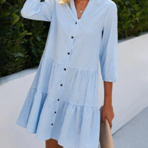 Women's Summer Dress with Check Pattern and Short Sleeves