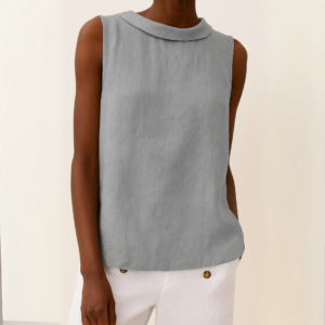 Women's Sleeveless Roll Collar Top with Button Detail and Breathable Fabric