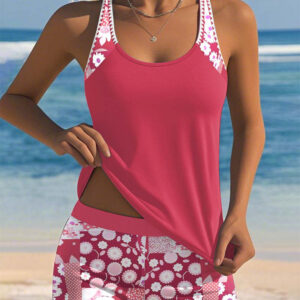 Women's Two-Piece Swimsuit with Adjustable Straps and Floral Print