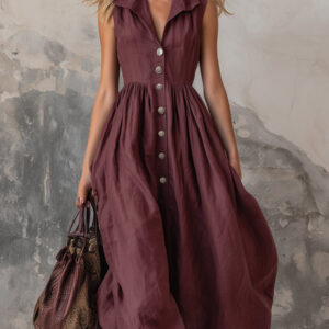 Women’s Sleeveless Cotton Linen Maxi Dress – Ultra-Soft Button-Front Long Dress