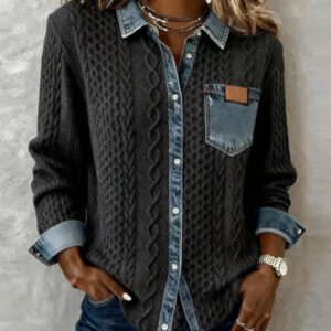 Women's Long-Sleeve Shirt with Button Closure and Classic Design