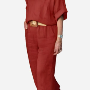 Women's V-Neck Batwing Top with Relaxed Fit and Straight-Leg Trousers