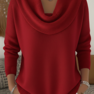 Women's Cowl Collar Sweater with Soft Knit and Relaxed Fit