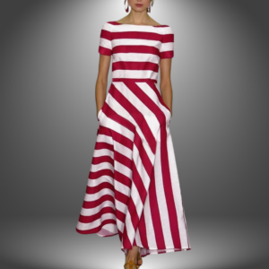 Women's Striped Maxi Dress with Adjustable Straps and Flowing Skirt