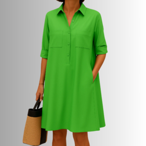 Women's Button Dress with Lightweight Fabric and Versatile Style