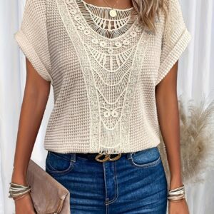Women's Round Neck Top with Lace Trim and Soft Fabric