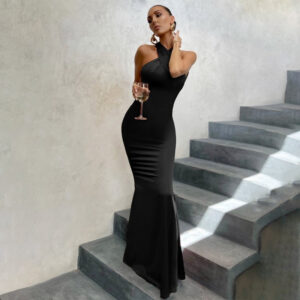 Luxurious Fishtail Hem Velvet Open Back Figure Enhancing Silhouette Evening Dress
