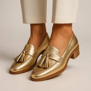 Women's Gold Loafers with Classic Design and Comfortable Fit