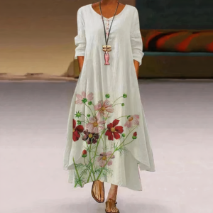 Women’s Floral Chiffon Maxi Dress – Elegant Draped Flowing Silhouette Dress