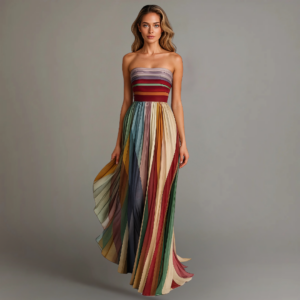 Stunning Festive Sweeping Pleated Maxi Dress in Rich Jewel Tones for Holiday Celebrations