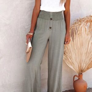 Women's High-Waisted Trousers with Stretch Fabric and Relaxed Fit
