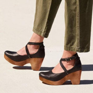 Women's Closed Toe Wedge Heels with Ankle Strap and Stable Base