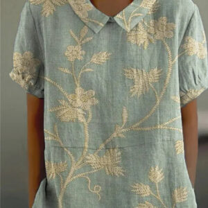 Women's Floral Shirt with Short Sleeves and Button Closure