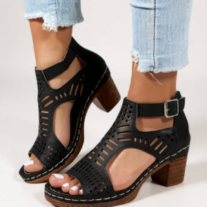Women's Sandals with Block Heel and Adjustable Straps