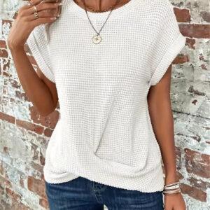 Women's Casual T-Shirt with Waffle Knit and Short Sleeves