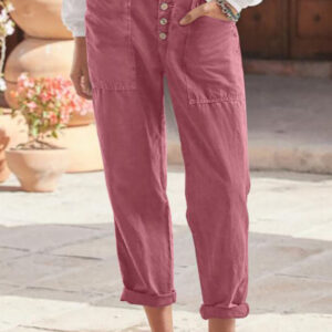 Women's Relaxed Trousers with Wide Leg and Adjustable Waist