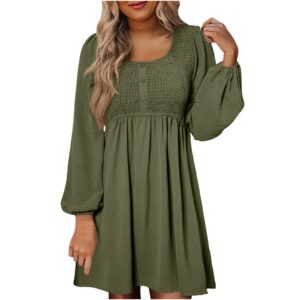 Autumn Smocked Empire Waist Long Sleeve Flowing Skirt Dress