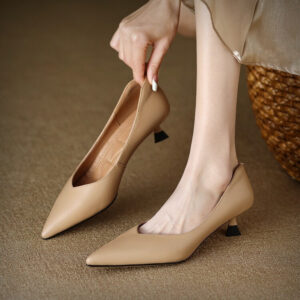 Women's Slip-On Pumps with Pointed Toe and Low Kitten Heel