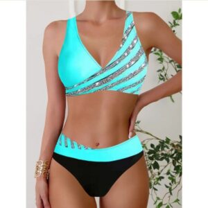 Women's Halter Neck Swimsuit with Printed Design and Adjustable Straps