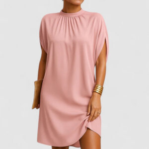 Women's Midi Dress with Mock Neck and Batwing Sleeves