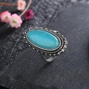 Women's Turquoise Ring with Adjustable Band and Unique Design