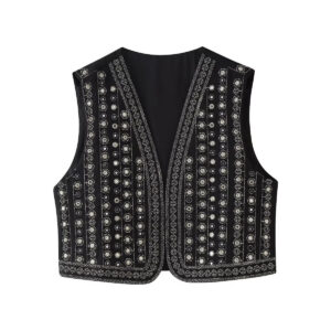 Women's Boho Vest with Sequin Pattern and Open Front