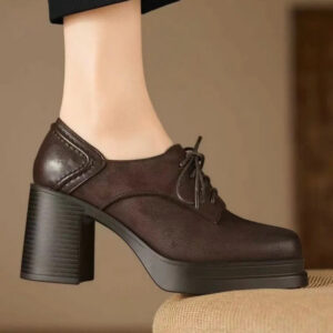 Women's Lace-Up Oxford Heels with Block Heel and Platform Design