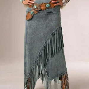 Women's A-Line Maxi Skirt with Fringe Detail and Flowing Design