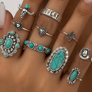 Women's Western-Inspired Ring Set with 10 Unique Pieces and Versatile Styles