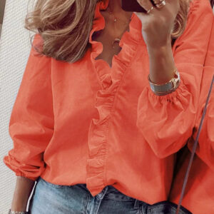 Women's Blouse with Playful Ruffles and Lightweight Fabric