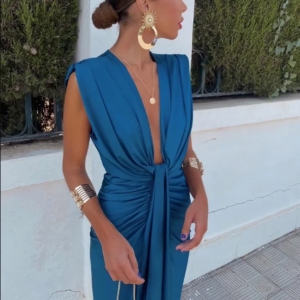 Timeless Exquisite Luxurious Pleated Georgette Crepe Draped Silhouette Midi Dress