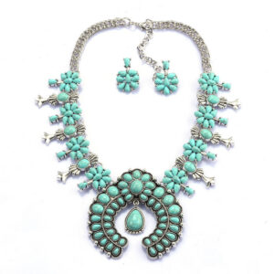 Women's Turquoise Blossom Necklace Set with Southwest Design and Elegant Accents