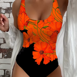 Women's Floral One-Piece Swimsuit with Adjustable Straps and Full Coverage