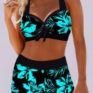 Women's High Waist Swimsuit with Floral Design and Adjustable Straps