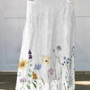 Women's Art Printed Skirt with Elastic Waistband and Pockets