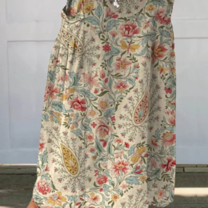 Women's Floral Print Skirt with Pocket Design and Vintage Style