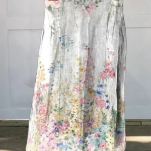 Women's Floral Print Skirt with Elastic Waistband and Pockets